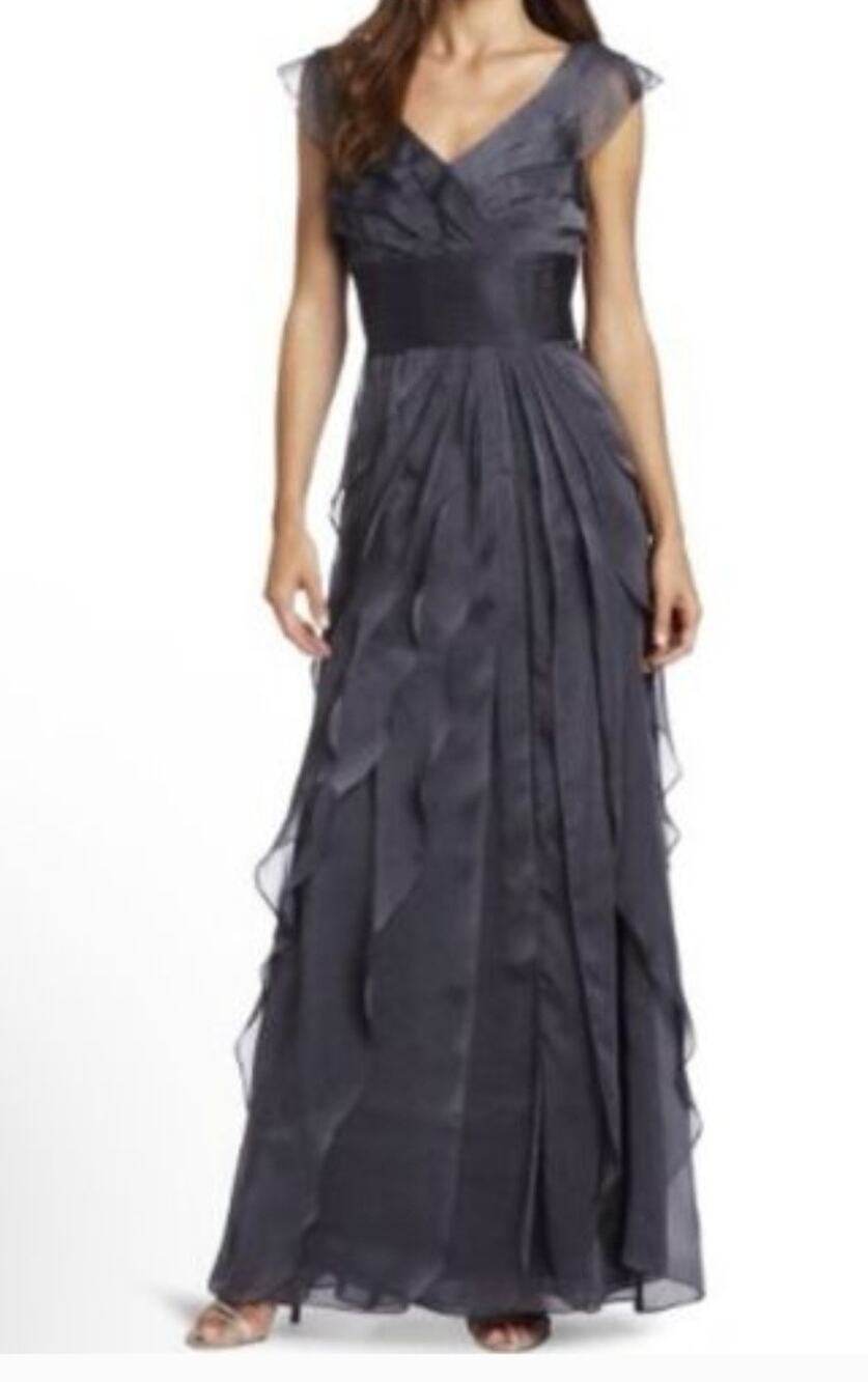 Adrianna Papell Slate Gray Chiffon Evening Gown